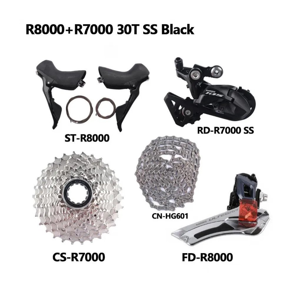 GROUPSET SHIMANO R8000 + R7000 30T / MANETAS DE CAMBIO/FRENO (ST-R8000) - DESVIADOR DELANTERO (R-8000) - DESCARRILADOR (R-7000) 