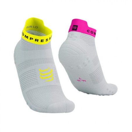 MEDIA CALCETIN PRO RACING V4.0 RUN LOW BLANCO - AMARILLO - ROSADO