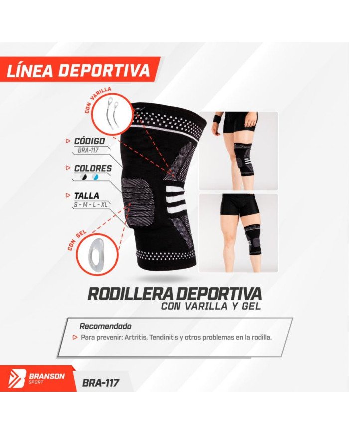RODILLERA ELASTICA CON VARILLAS BRA117 NEGRO
