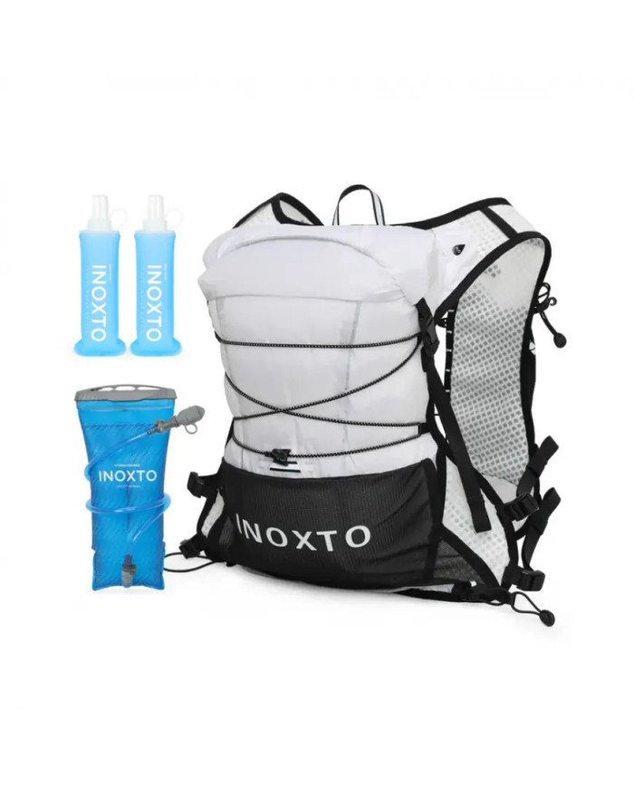 CHALECO DE HIDRATACION TRAIL RUNNING VEST 5L C/BOLSA DE AGUA 1.6L + 2 BOTELLAS FLEXIBLES DE 250ML INOXTO