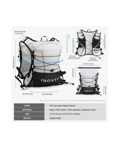 CHALECO DE HIDRATACION TRAIL RUNNING VEST 5L C/BOLSA DE AGUA 1.6L + 2 BOTELLAS FLEXIBLES DE 250ML INOXTO