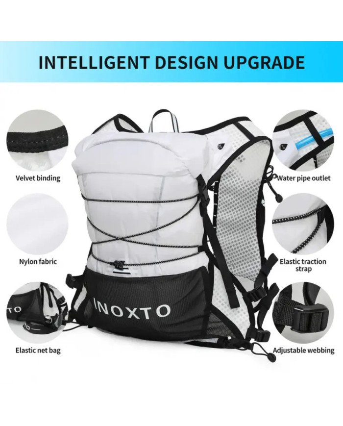 CHALECO DE HIDRATACION TRAIL RUNNING VEST 5L C/BOLSA DE AGUA 1.6L + 2 BOTELLAS FLEXIBLES DE 250ML INOXTO