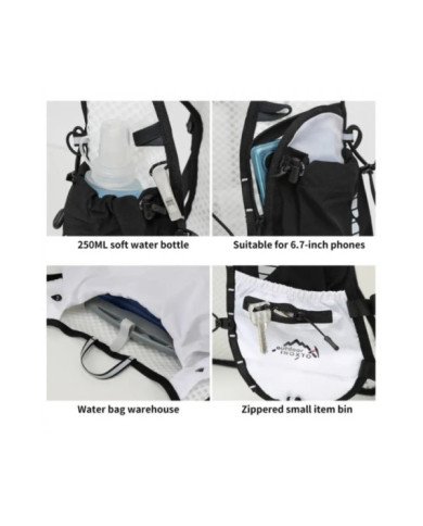 CHALECO DE HIDRATACION TRAIL RUNNING VEST 5L C/BOLSA DE AGUA 1.6L + 2 BOTELLAS FLEXIBLES DE 250ML INOXTO