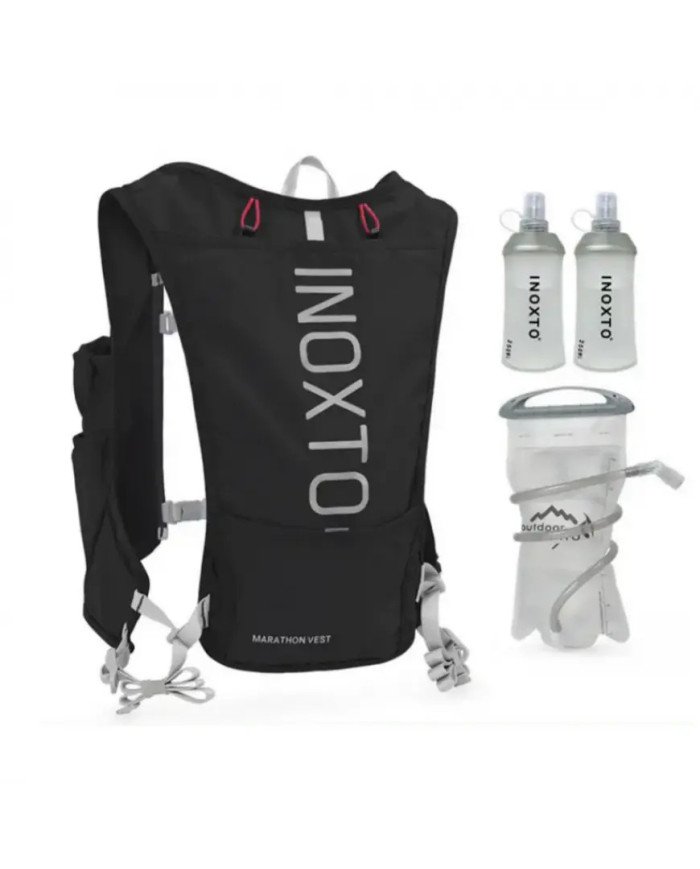 CHALECO DE HIRATACION MARATHON VEST 5L C/BOLSA DE AGUA DE 1.5L + 2 BOTELLAS FLEXIBLES DE 250ML INOXTO