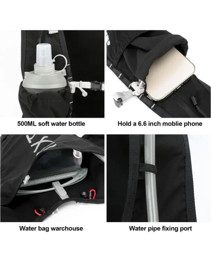 CHALECO DE HIRATACION MARATHON VEST 5L C/BOLSA DE AGUA DE 1.5L + 2 BOTELLAS FLEXIBLES DE 250ML INOXTO