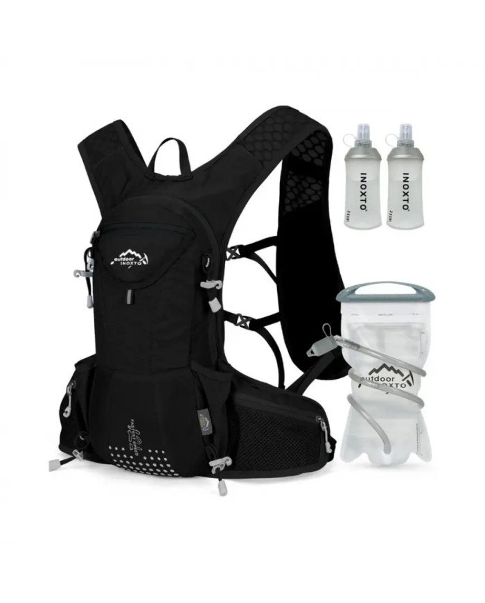 CHALECO DE HIDRATACION TRAIL RUNNING VEST 12L C/BOLSA DE AGUA 2L + 2 BOTELLAS FLEXIBLES DE 250ML INOXTO