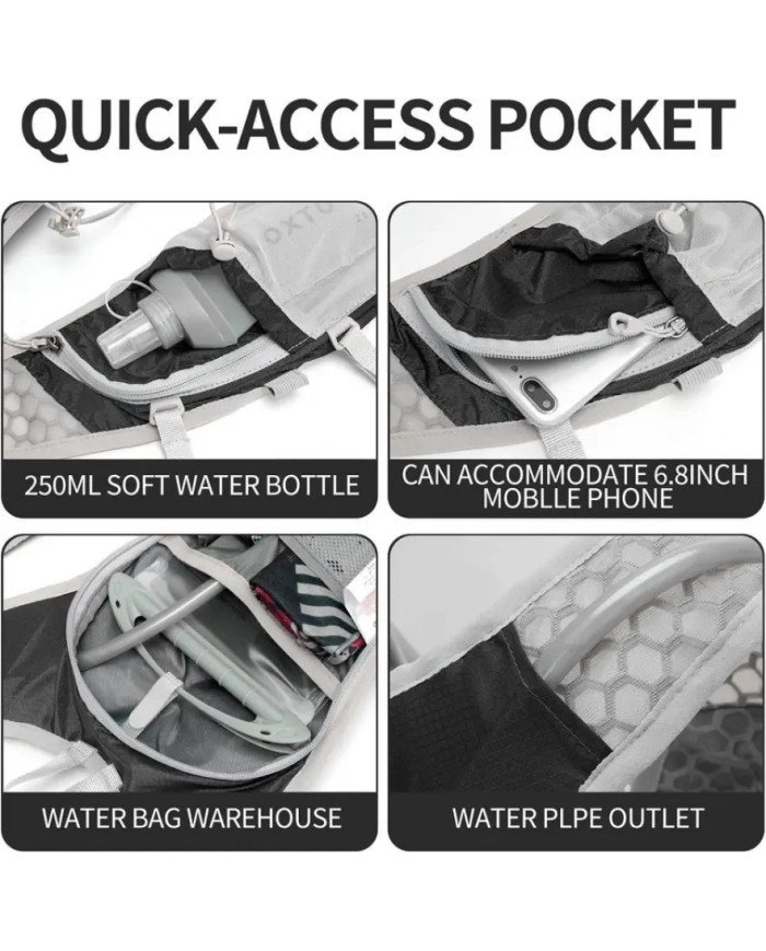 CHALECO DE HIDRATACION TRAIL RUNNING VEST 12L C/BOLSA DE AGUA 2L + 2 BOTELLAS FLEXIBLES DE 250ML INOXTO