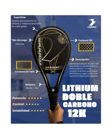 PALETA DABBER P/FRONTON MOD LITHIUM DOBLE CARBONO 12K AMARILLO